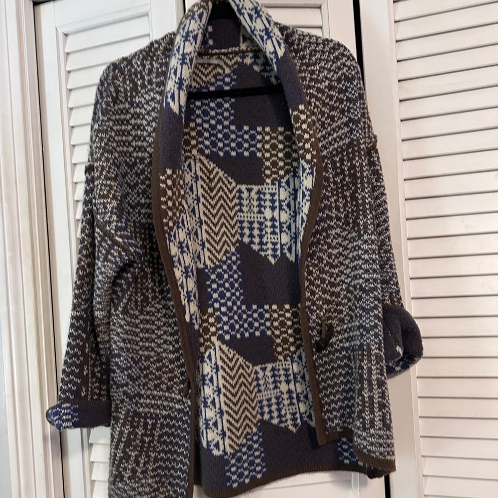 Rubbish Blue and Cream Geometric Cardigan